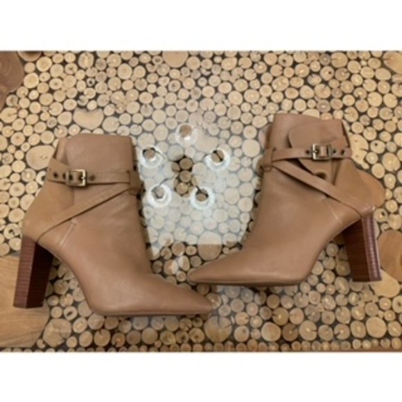 Tan Leather Ankle Boot with Buckle decor - Picture 2 of 3
